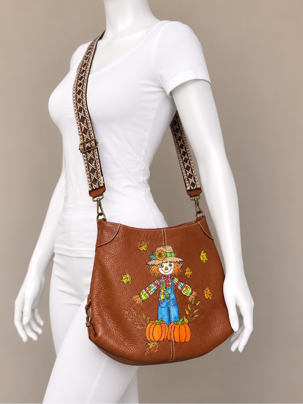Dooney & Burke - Hand Painted - Scarecrow - Fall - Crossbody Bag - One of a kind